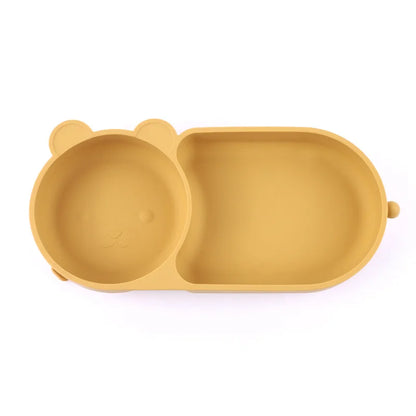 Baby Silicone Suction Cup Bowl Cute Bear Design Macaron Color 100% Food Grade Silicone BPA Free Double plate design for meals - Thrive & Baby