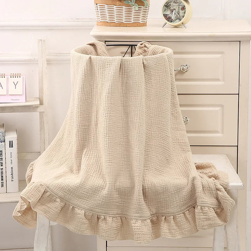 Organic Cotton Baby Blankets Newborn Muslin Swaddle Baby Wrap Gauze Ruffle Blanket Bedding Items Babies Accessories - Thrive & Baby