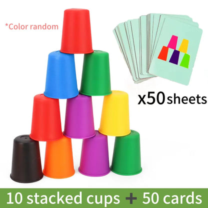 Montessori Toys Mini Stack Cup Game With Card Educational Intellectual Enlightenment Color Cognition Logic Training Children - Thrive & Baby