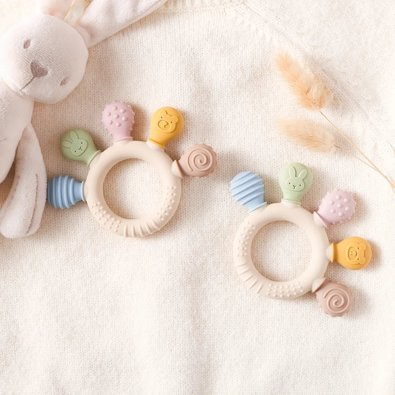 1pc Silicone Teether Baby 0 12 Months Teething Toys Teether Ring Silicone Baby Teether Toys for Toddler BPA Free Baby Toys Gifts - Thrive & Baby