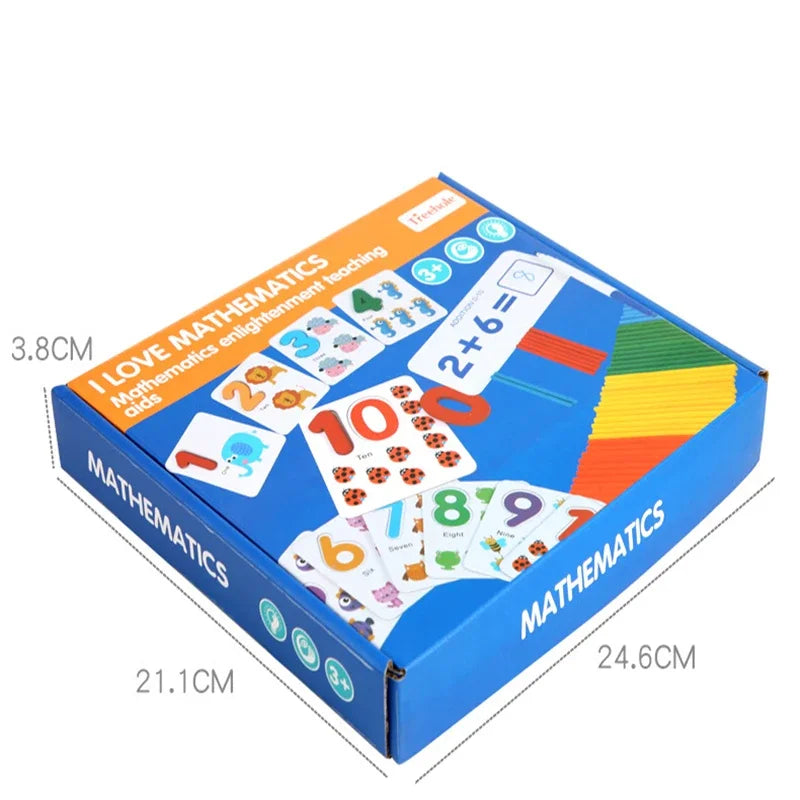 Montessori Math Educational Toy - Wooden Number Puzzle & Counting Sticks Set, Safe & Eco-Friendly Early Learning - Thrive & Baby
