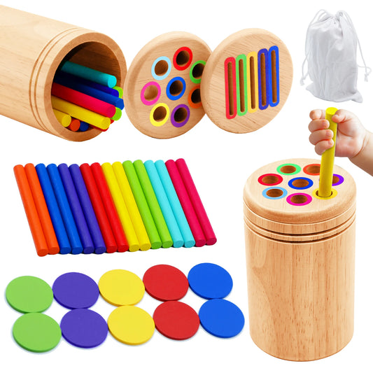 Montessori Wooden Toys Color Sorting Fine Motor Toys Shape Matching Sensory Toys Early Educational Puzzle Toys for Toddlers - Thrive & Baby