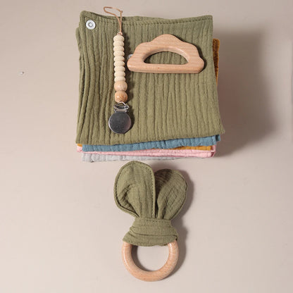 2025 organic cotton baby teething gift set comfortor dummy clip photography props newborn bunny ear - Thrive & Baby