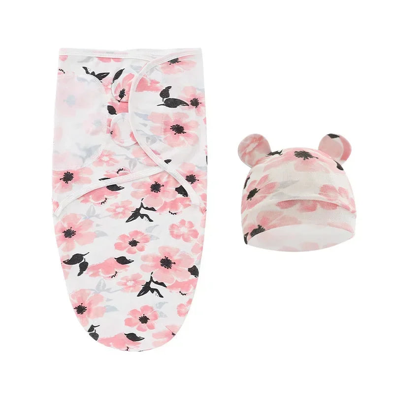 100% Organic Cotton Baby Swaddle Blanket Wrap Hat Set for Infant  Adjustable Newborn Swaddle Baby Swaddle for 0-3 Month - Thrive & Baby