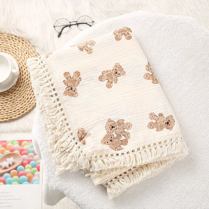 Organic Baby Blankets Muslin Swaddle For Newborn Fringe Double Layer Cotton Summer Blanket Bed Comforter Infant Baby Stuff Bebe - Thrive & Baby