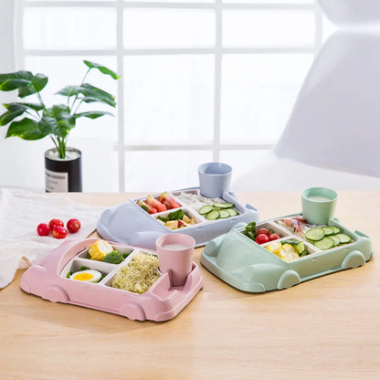 Food Grade Bamboo Fiber Baby Feeding Bowl Creative Car Shaped Cartoon Complementary Dish Divide Grids Bento Lunch Box Sets - Thrive & Baby