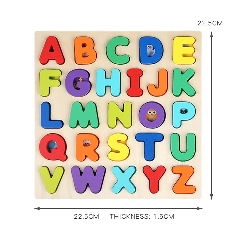 Montessori Wooden Puzzle for Children - Alphabetic Arithmetic Number Geometric Shapes Educational Game Toy for Preschool Learnin - Thrive & Baby