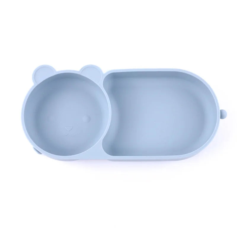 Baby Silicone Suction Cup Bowl Cute Bear Design Macaron Color 100% Food Grade Silicone BPA Free Double plate design for meals - Thrive & Baby