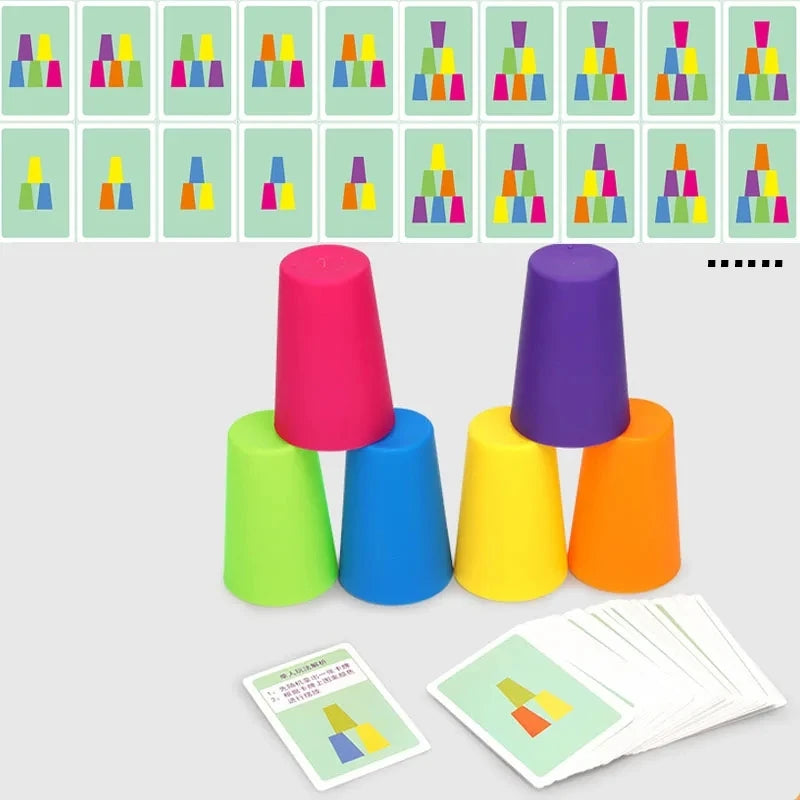 Montessori Toys Mini Stack Cup Game With Card Educational Intellectual Enlightenment Color Cognition Logic Training Children - Thrive & Baby
