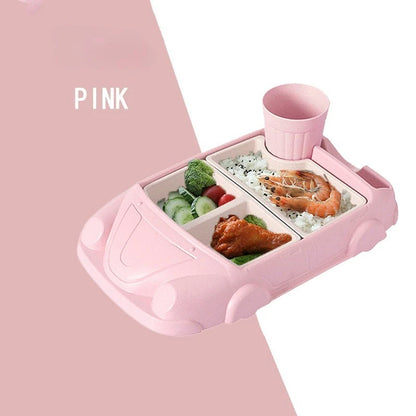 Food Grade Bamboo Fiber Baby Feeding Bowl Creative Car Shaped Cartoon Complementary Dish Divide Grids Bento Lunch Box Sets - Thrive & Baby