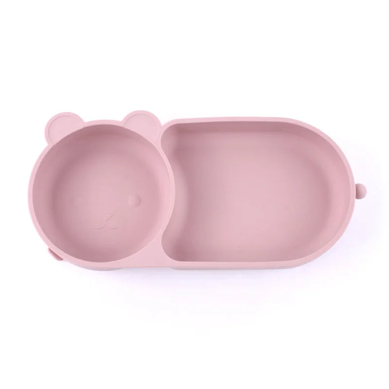 Baby Silicone Suction Cup Bowl Cute Bear Design Macaron Color 100% Food Grade Silicone BPA Free Double plate design for meals - Thrive & Baby