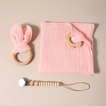 2025 organic cotton baby teething gift set comfortor dummy clip photography props newborn bunny ear - Thrive & Baby