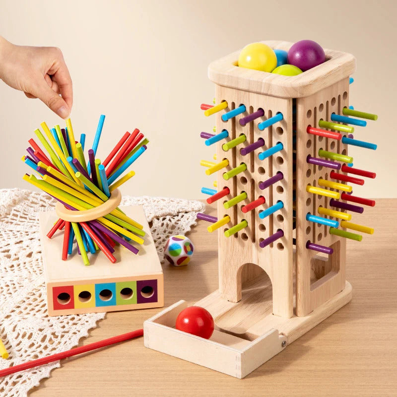 Montessori Game Wooden Stick Tower Toy With Sticks Dice Motor Skills Development Stick Counting Math Educational Toy For Kids - Thrive & Baby