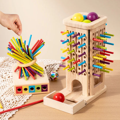 Montessori Game Wooden Stick Tower Toy With Sticks Dice Motor Skills Development Stick Counting Math Educational Toy For Kids - Thrive & Baby